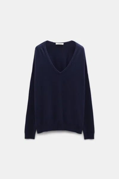 Dorothee Schumacher V-neck Sweater In Cashmere In Blue