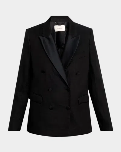 Dorothee Schumacher Casual Sophistication Linen-cotton Tuxedo Blazer In Black