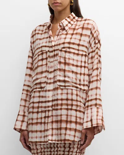 Dorothee Schumacher Checked Statement Oversized Button-down Blouse In Brown