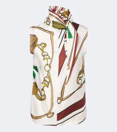 Dorothee Schumacher Cosmic Funghi Printed Tie-neck Silk Twill Top In Multi