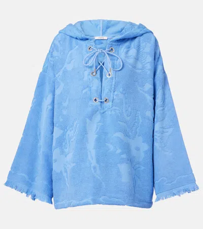 Dorothee Schumacher Cosy Towelling Cotton Terry Hoodie In Blue