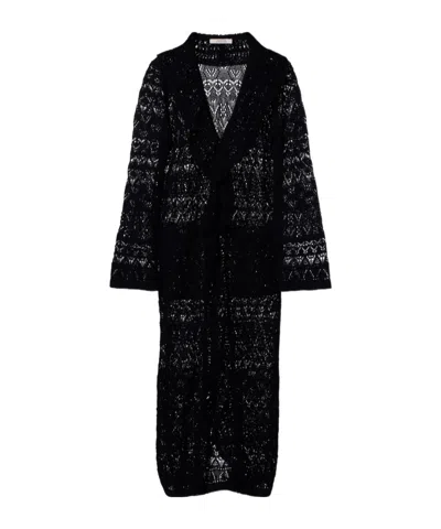 Dorothee Schumacher Patterned Pointelle Knit Coat In Black