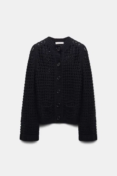 Dorothee Schumacher Cotton Blend Textured Knit Cardigan In Black