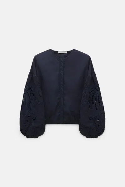Dorothee Schumacher Cotton Blouse With Broderie Anglaise Embroidery In Blue