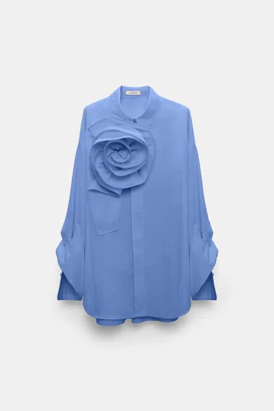 Dorothee Schumacher Cotton Poplin Shirt With Xl Flower In Blue