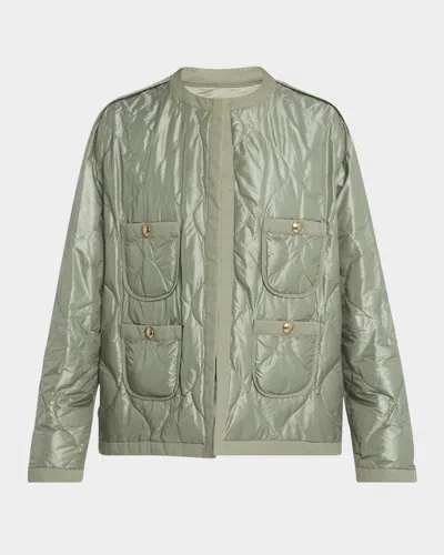 Dorothee Schumacher Cozy Coolness Quilted Jacket In Medium Green