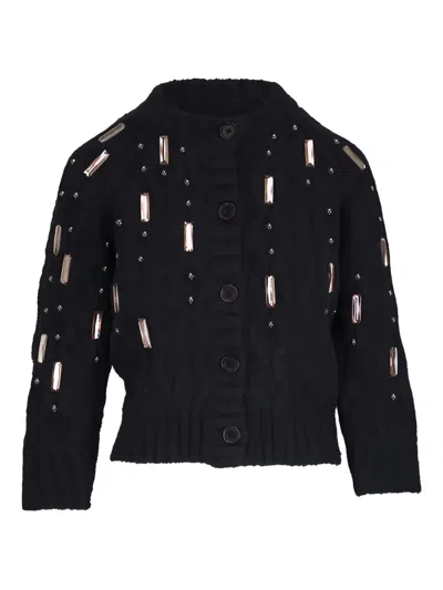 Dorothee Schumacher Cozy Diamonds Embellished Cardigan In Black
