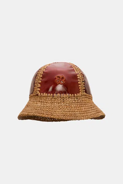 Dorothee Schumacher Crackle Patent Leather And Crochet Bucket Hat In Brown