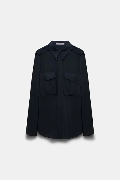 Dorothee Schumacher Crãªpe De Chine Silk Blouse With Epaulettes In Blue