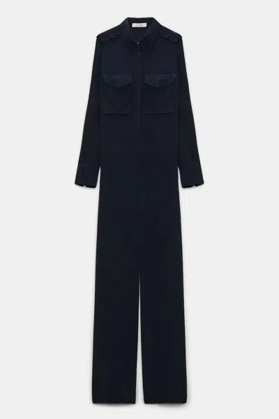 Dorothee Schumacher Crãªpe De Chine Silk Jumpsuit With Epaulettes In Blue