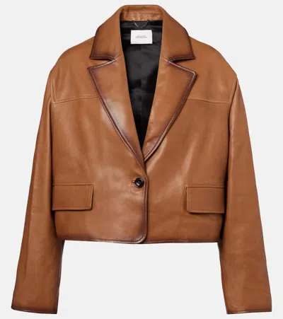 Dorothee Schumacher Cropped Leather Jacket In Brown