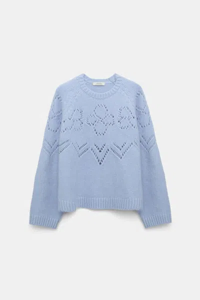 Dorothee Schumacher Cropped Pullover With D-rose Pointelle In Blue