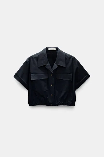 Dorothee Schumacher Cropped, Short Sleeve Blouse In Cotton Poplin