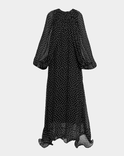 Dorothee Schumacher Dancing Dots Polka-dot Flounce Maxi Dress In Black