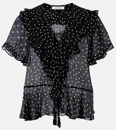 Dorothee Schumacher Dancing Dots Polka-dot Georgette Blouse In Black