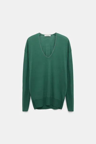 Dorothee Schumacher Deep U-neck Pullover In Green