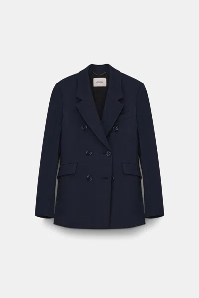 Dorothee Schumacher Double-breasted Blazer In Punto Milano In Blue