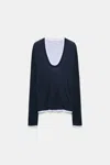 Dorothee Schumacher Double Layer V-neck Top In Blue