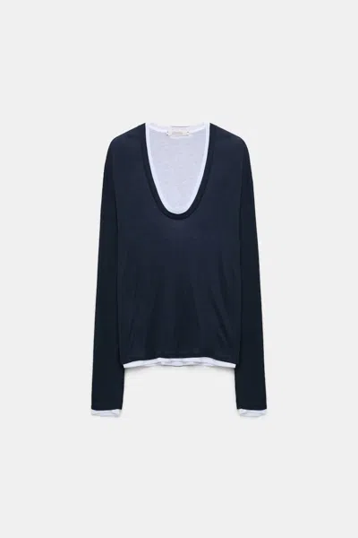 Dorothee Schumacher Double Layer V-neck Top In Blue