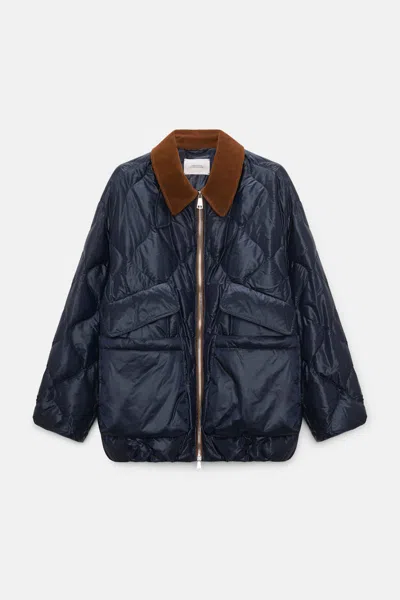 Dorothee Schumacher Down Jacket With Faux Leather Collar In Blue