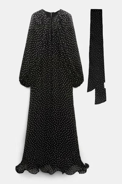 Dorothee Schumacher Dress And Scarf Set In Polka Dot Viscose Georgette In Black