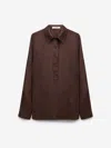 Dorothee Schumacher Popover Blouse In Silk Satin In Brown