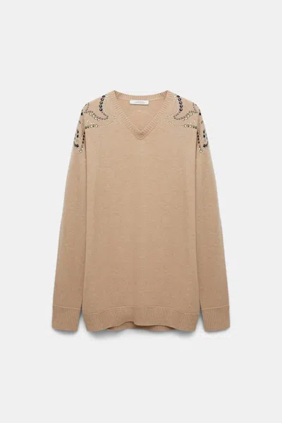 Dorothee Schumacher Embellished Merino-cashmere Pullover In Beige