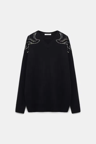 Dorothee Schumacher Embellished Merino-cashmere Pullover In Black