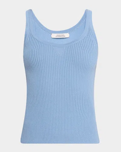 Dorothee Schumacher Embellished Merino Ribbed Scoop-neck Top In Blue