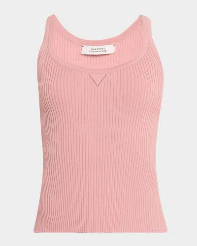 Dorothee Schumacher Embellished Merino Ribbed Scoop-neck Top In Pink