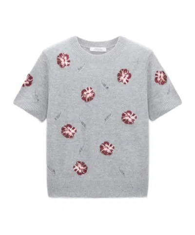 Dorothee Schumacher Embellished Merino-cashmere Top In Gray