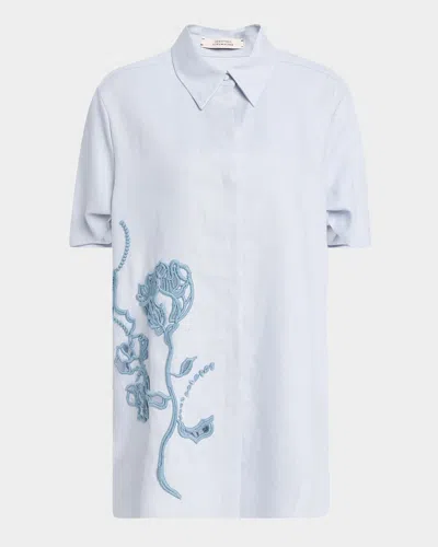 Dorothee Schumacher Embroidered Beauty Button-down Blouse In Whispering Blue