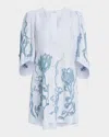 Dorothee Schumacher Embroidered Beauty High-low Linen Mini Dress In Whispering Blue