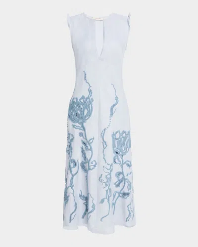 Dorothee Schumacher Embroidered Beauty Linen Dress In Whispering Blue