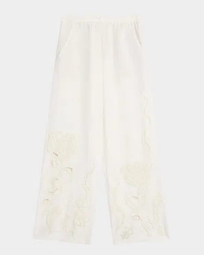Dorothee Schumacher Embroidered Beauty Linen Pants In Camellia White