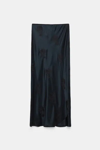 Dorothee Schumacher Embroidered Flower Silk-satin Skirt In Blue