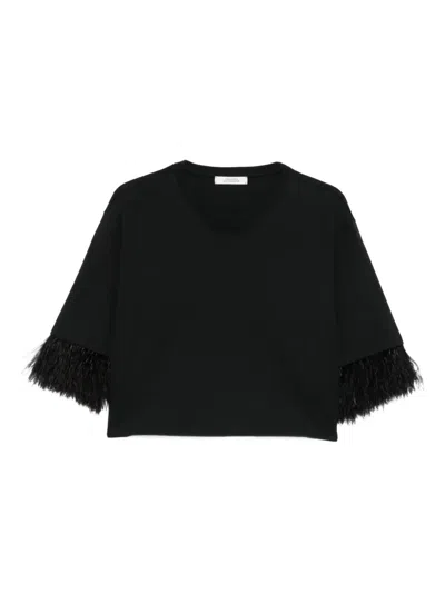 Dorothee Schumacher Feather-trimmed Cotton Top In Black