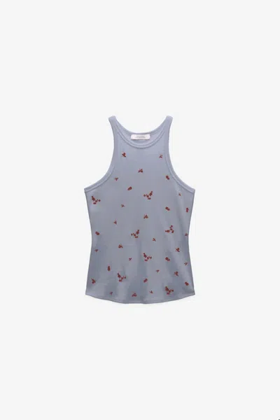 Dorothee Schumacher Seduction Embroidered Ribbed Tank Top In Blue