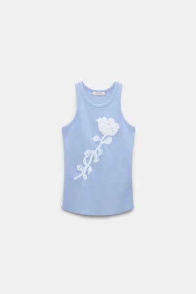 Dorothee Schumacher Fine Rib Tank Top With Embroidery In Blue