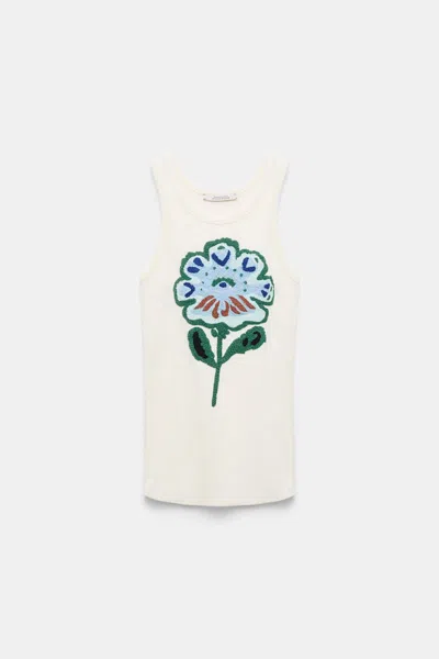 Dorothee Schumacher Fine Rib Tank Top With Flower Embroidery In Blau