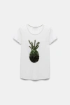 DOROTHEE SCHUMACHER FINE RIBBED COTTON T-SHIRT WITH PINEAPPLE EMBROIDERY