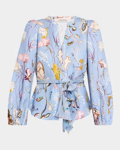Dorothee Schumacher Floral Power Floral-print Linen Blouse In Wicked Flower Blue