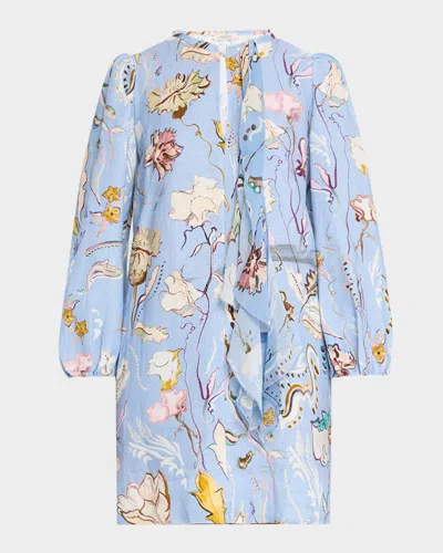 Dorothee Schumacher Floral Power Linen Shift Dress With Scarf In Wicked Flower Blue