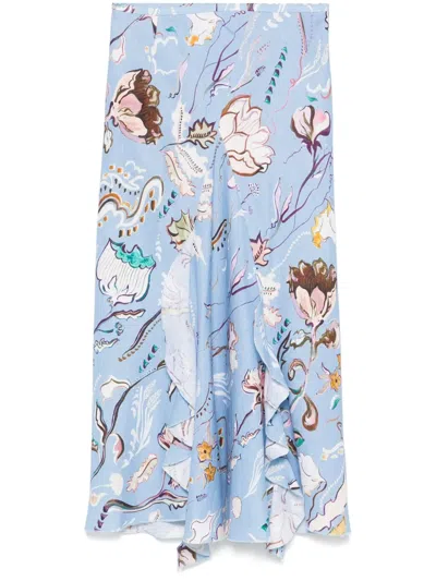Dorothee Schumacher Floral Power Midi Skirt In Blue