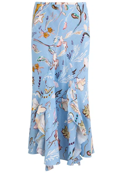 Dorothee Schumacher Floral Power Printed Linen Midi Skirt In Blue