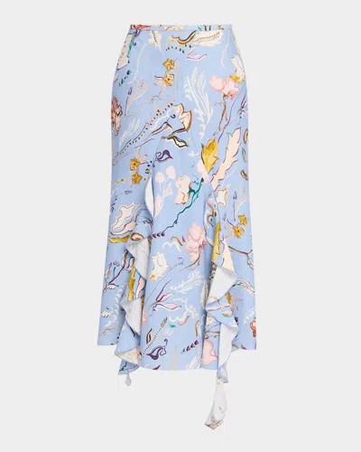 Dorothee Schumacher Floral Power Printed Ruffle Midi Skirt In Wicked Flower Blue