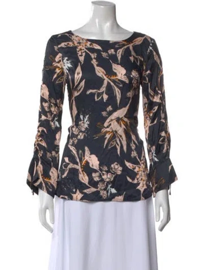 Pre-owned Dorothee Schumacher Floral Print Crew Neck Blouse In Black