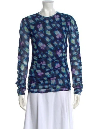 Pre-owned Dorothee Schumacher Floral Print Crew Neck Top In Blue