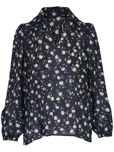 Dorothee Schumacher Floral-print Gauze Blouse In Blau