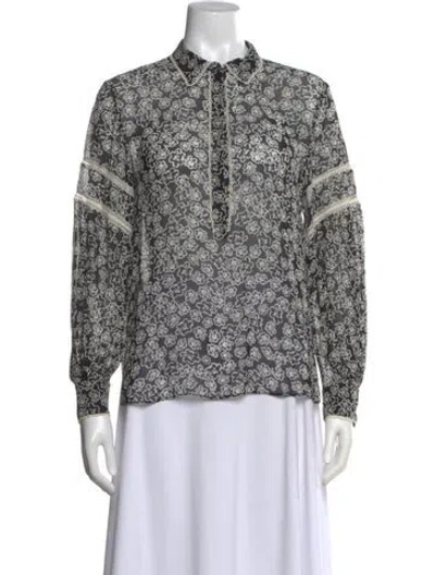 Pre-owned Dorothee Schumacher Floral Print Long Sleeve Blouse In Black
